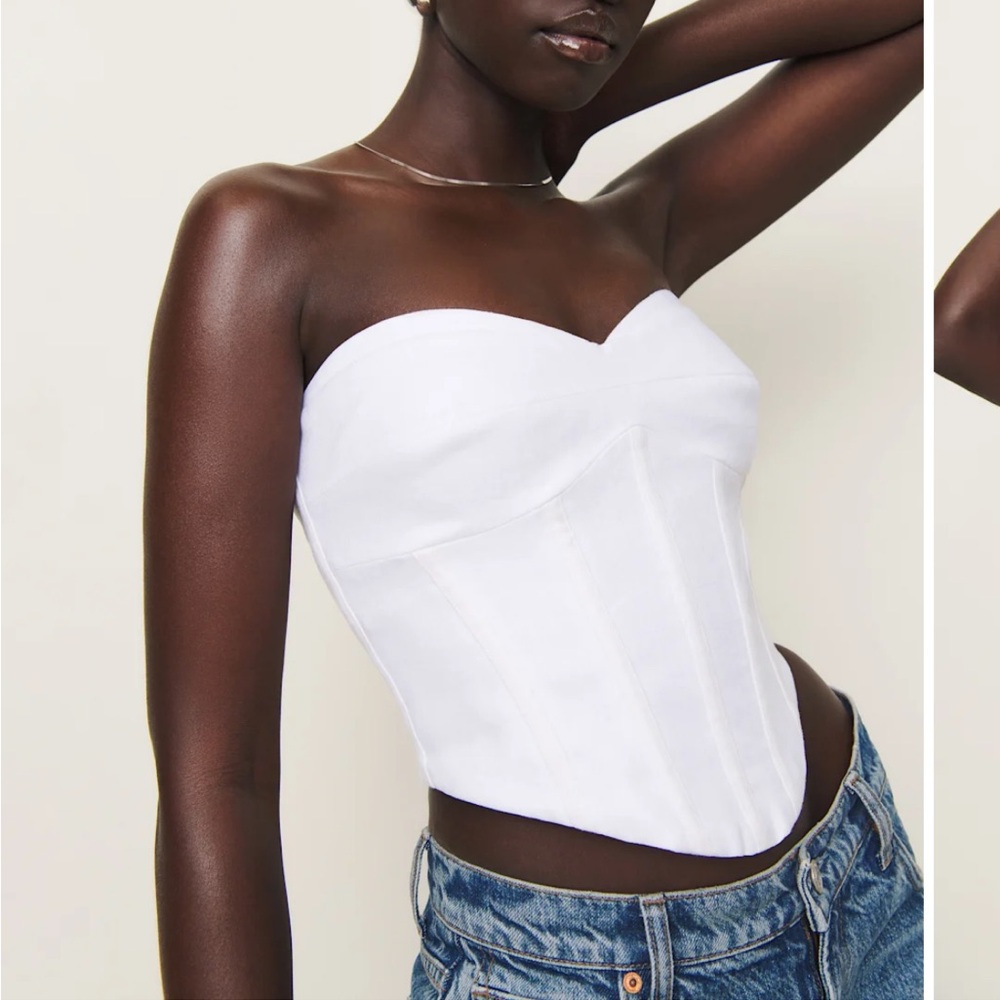 Reformation Pacie Linen White Corset Top